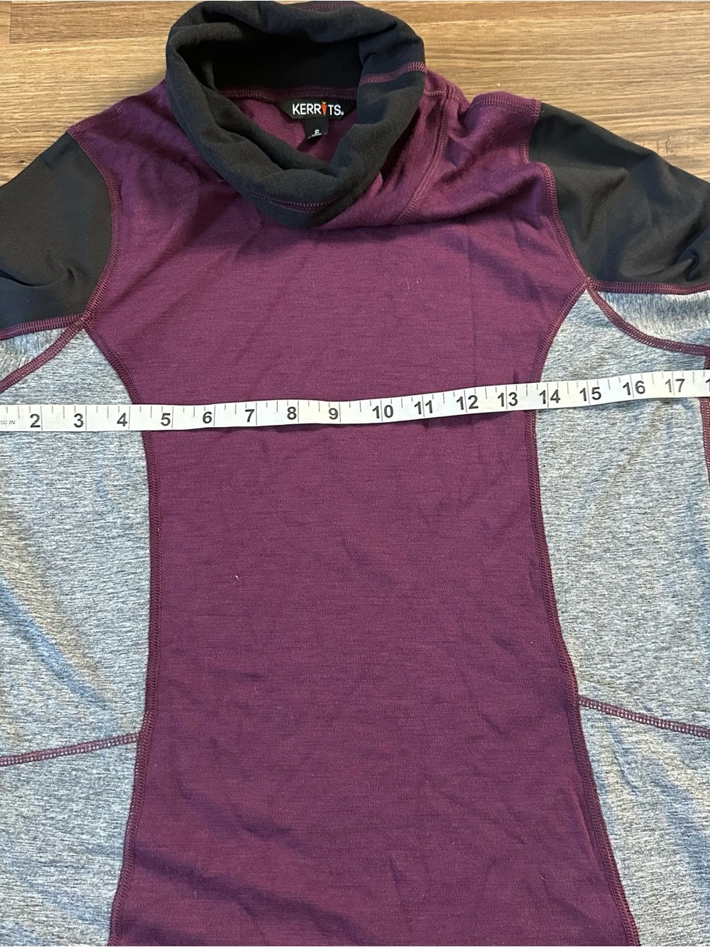 Kerrits Stable Temp Merino Wool Long Sleeve Shirt Small Burgundy Cowl Neck Horse - Picture 8 of 10
